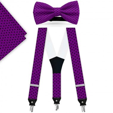 Set papion, batista, bretele, mov, buline negre mici